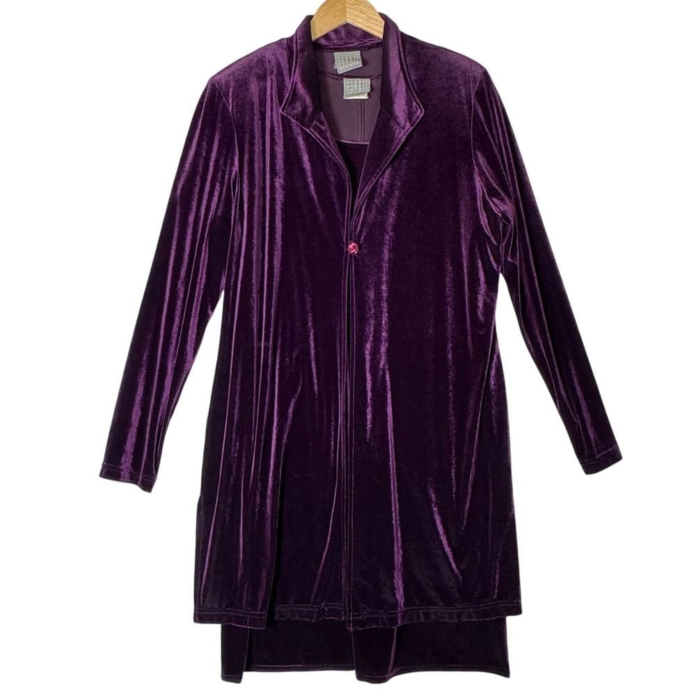 Vtg Rabbit Rabbit Rabbit Womens Size 12 Purple Velvet 2Pc‎ Dress Jacket Set